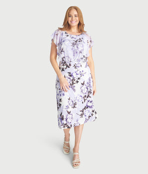 Daphne Lavender Floral Chiffon Popover Dress