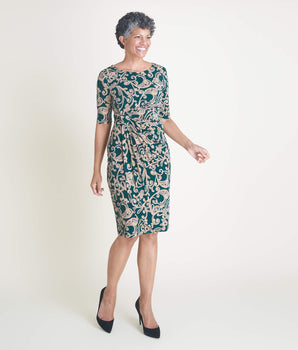 Lisa Forest Green Paisley Faux Wrap Dress