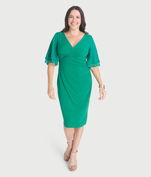 Gayle Bright Green Butterfly Sleeve Dress