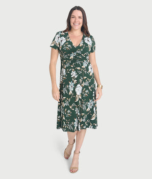 Gianna Green Floral V-Neck Dress
