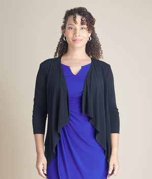 Ruth Cascading Black Open Front Cardigan