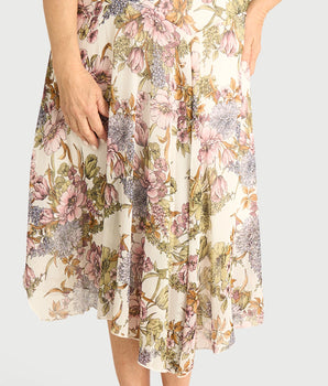 Audrey Ivory Floral Asymmetrical Midi Dress