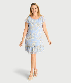 Ava Periwinkle Floral Chiffon Dress