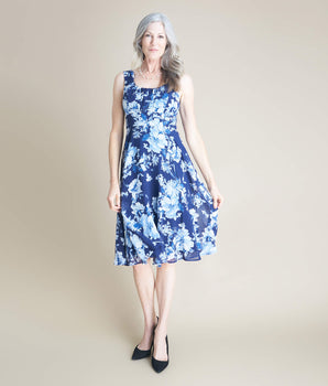 Carly Navy Floral Chiffon Dress