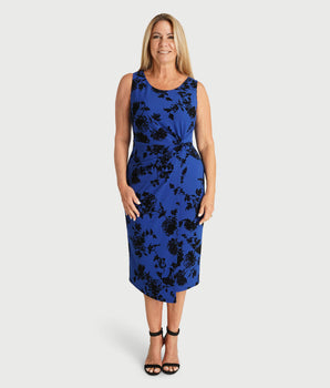 Selena Cobalt Floral Sleeveless Knot Dress