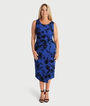 Selena Cobalt Floral Sleeveless Knot Dress