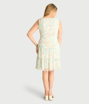 Ellie Aqua Floral Tiered Knee-Length Dress