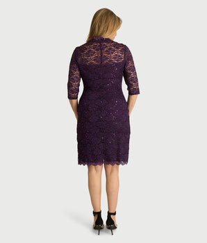 Gwendolyn Eggplant Sequin Lace Dress