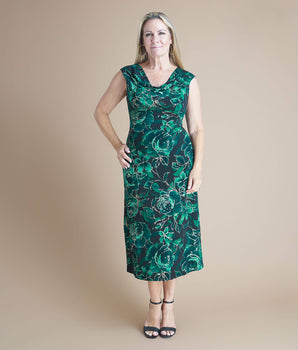 Tonya Hunter Green Cowl Neck Midi Dress