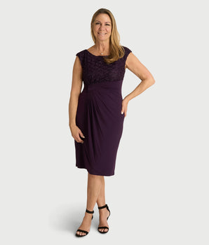 Lisa Aubergine Faux Wrap Dress