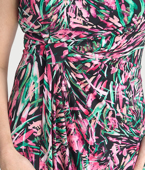 Lisa Fuchsia Abstract Faux Wrap Dress