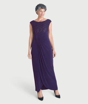 Lisa Eggplant Evening Floor Length Dress