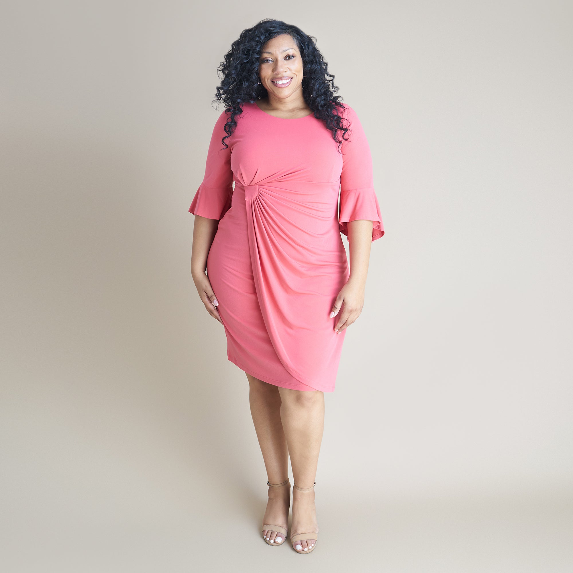 Lisa 2.0 New Coral Faux Wrap Dress | Connected Apparel