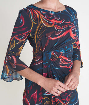 Lisa 2.0 Rust Abstract Floral Faux Wrap Dress