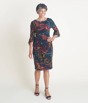 Lisa 2.0 Rust Abstract Floral Faux Wrap Dress