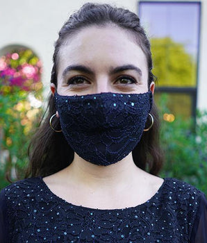 Navy Lace Sequin Mask