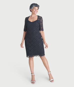 Meryl Black Sequin Lace Cocktail Dress