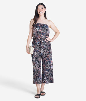 Woman posing wearing Spice Melissa Strapless Cropped Jumpsuit from Connected Apparel