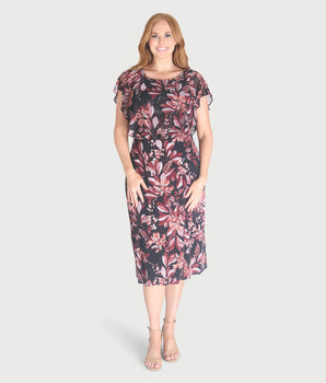 Daphne Salmon Floral Chiffon Popover Dress