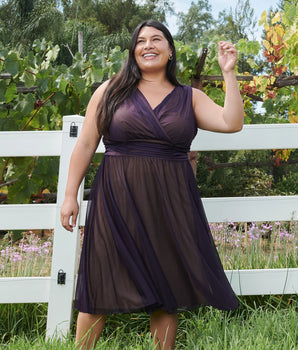 Cora Eggplant Sleeveless A-Line Midi Dress