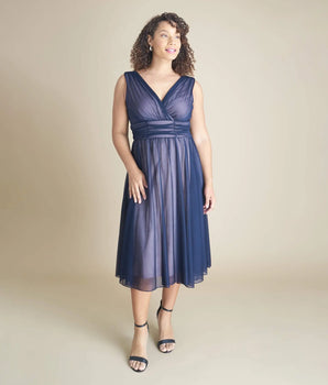 Cora Navy Sleeveless A-Line Midi Dress