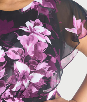 Daphne Magenta Floral Chiffon Popover Dress