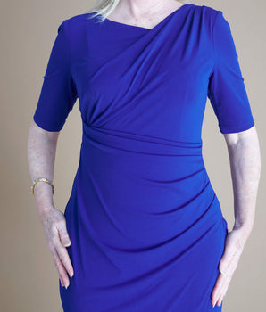 Carrie Deep Cobalt Asymmetrical Wrap Dress
