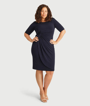 Lisa Navy Faux Wrap Dress