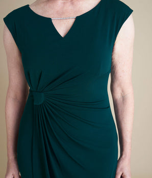 Lisa Rhinestone Detail Bar Hunter Green Faux Wrap Dress