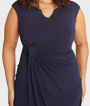 Lisa Rhinestone Detail Bar Navy Faux Wrap Dress