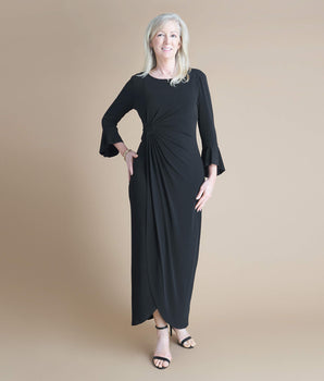 Lisa 2.0 Floor Length Black Faux Wrap Dress