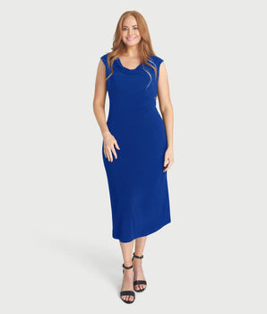 Tonya Deep Cobalt Cowl Neck Midi Dress