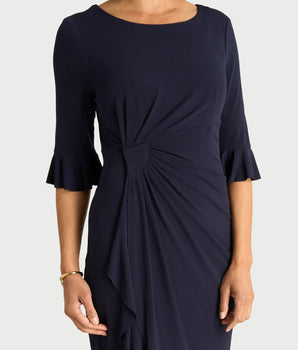 Lisa 2.0 Navy Ruffle Hem Faux Wrap Dress