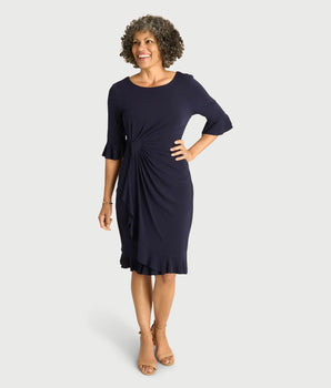 Lisa 2.0 Navy Ruffle Hem Faux Wrap Dress