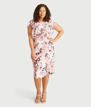 Daphne Dusty Mauve Floral Chiffon Popover Dress