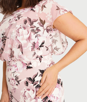 Daphne Dusty Mauve Floral Chiffon Popover Dress