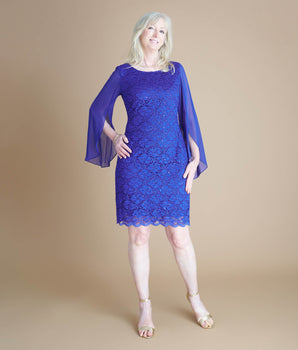Gracie Cobalt Blue Sequin Lace Cocktail Dress
