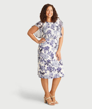 Daphne Blue Floral Chiffon Popover Dress