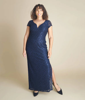 Grace Navy Sequin Lace Dress