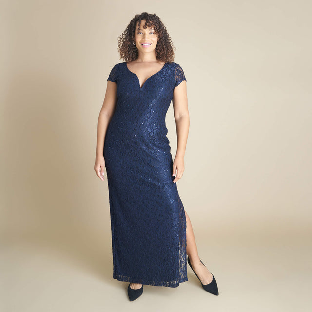 Grace Navy Sequin Lace Dress | Connected Apparel