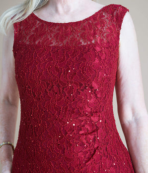 June Scarlet Red Sequin Lace Floor Length Dress
