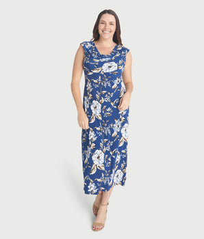 Tonya Blue Cowl Neck Midi Dress