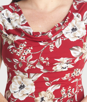 Tonya Crimson Cowl Neck Midi Dress