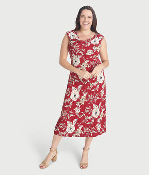 Tonya Crimson Cowl Neck Midi Dress