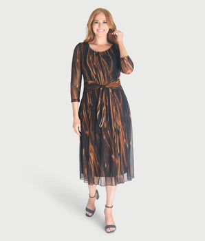 Florence Spice Sheer Sleeve Midi Dress