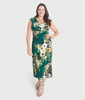 Tonya Evergreen Cowl Neck Midi Dress