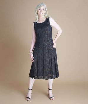 Sabrina Black Floral A-Line Midi Dress