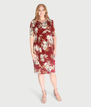 Lisa Crimson Floral Faux Wrap Dress