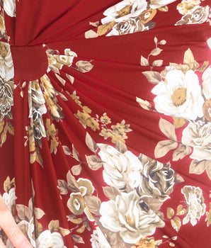 Lisa Crimson Floral Faux Wrap Dress