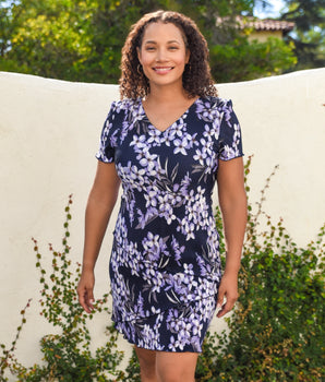 Penny Navy Floral Bodre Sheath Dress